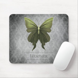 Green Jewelled Butterfly Damask Mouse Pad