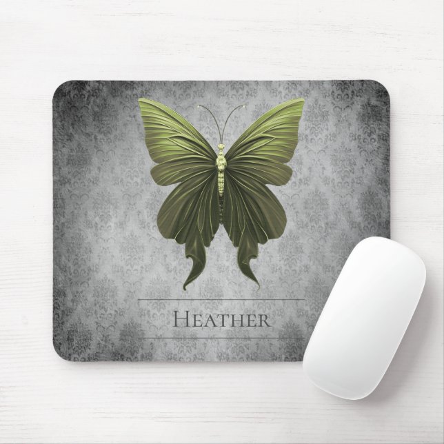Green Jewelled Butterfly Damask Mouse Pad (With Mouse)