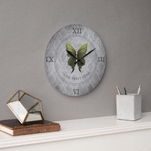 Green Jewelled Butterfly Large Clock