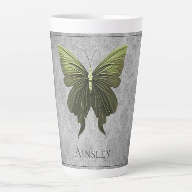 Green Jewelled Butterfly Latte Mug (Front)