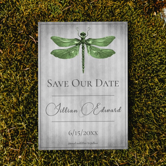 Green Jewelled Dragonfly Save the Date Announcement (Green Jeweled Dragonfly Save the Date Wedding Announcement)
