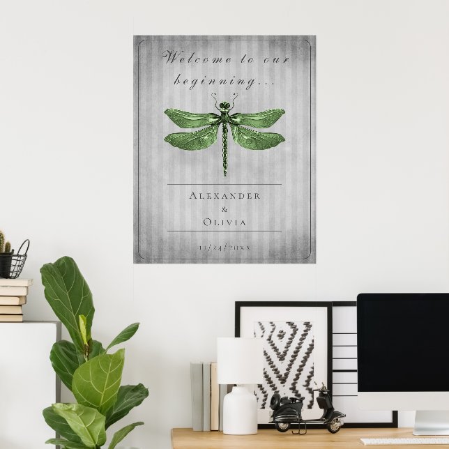 Green Jewelled Dragonfly Wedding Welcome Poster (Home Office)