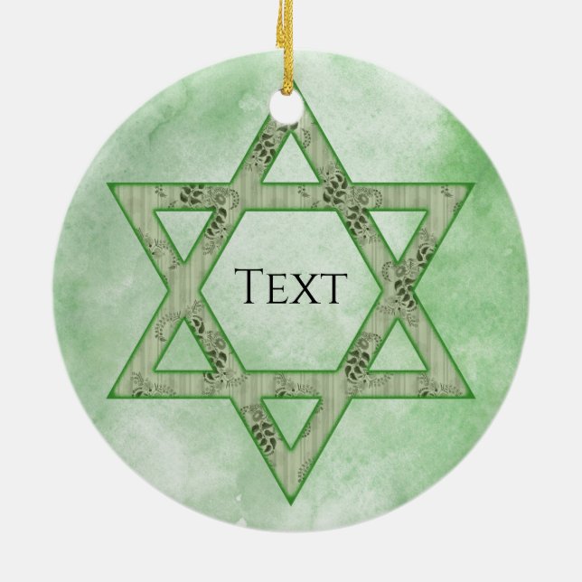 Green Jewish Star Ceramic Ornament (Back)