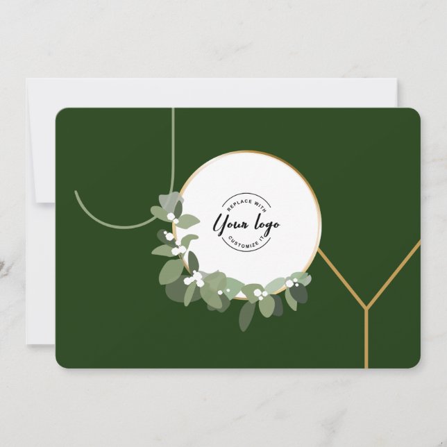 Green Joy Customisable Corporate logo Christmas Holiday Card (Front)