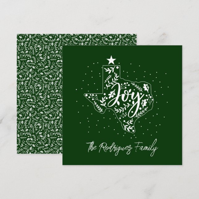 Green Joy Holiday Leaves Texas Shape Card (Front/Back)