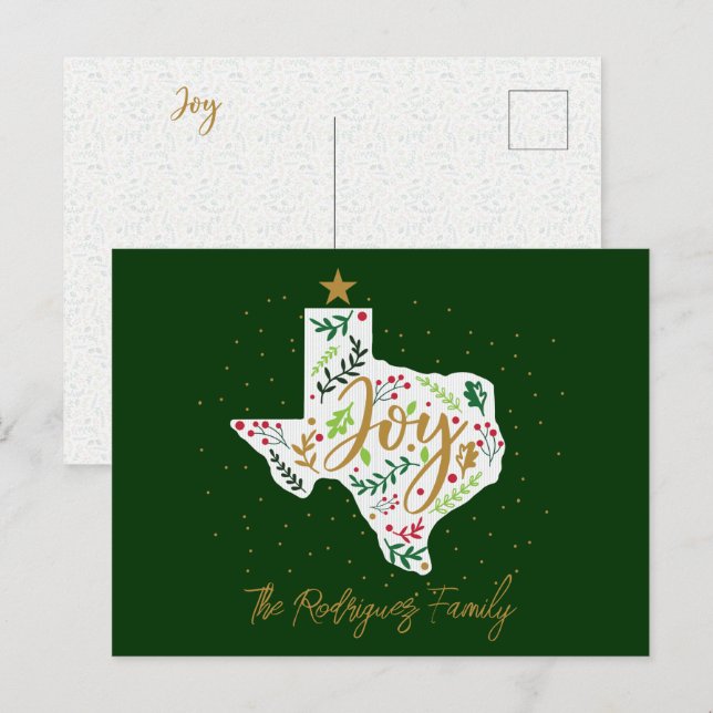 Green Joy Holiday Leaves Texas Shape Postcard (Front/Back)