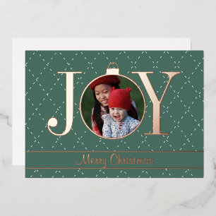 Green JOY Picture Christmas Card Real Rose Gold