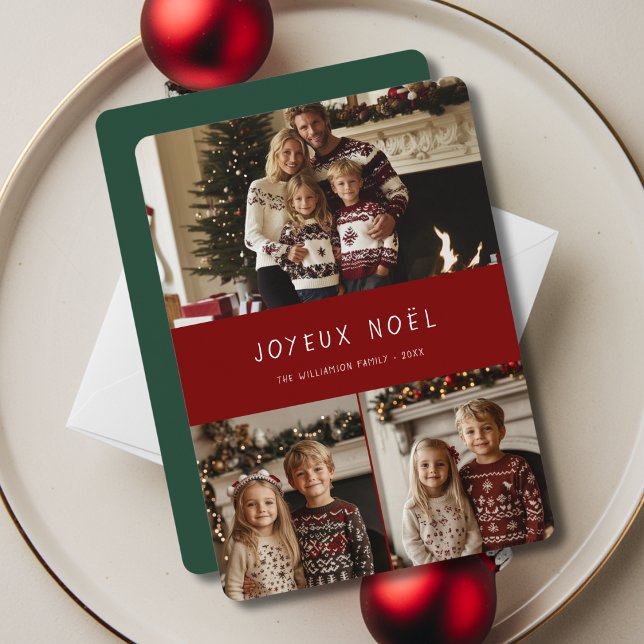 Green Joyeux Noël French Christmas Family Photo Holiday Card (Creator Uploaded)