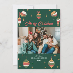 Green Joyful Christmas Ornament Family Photo cards