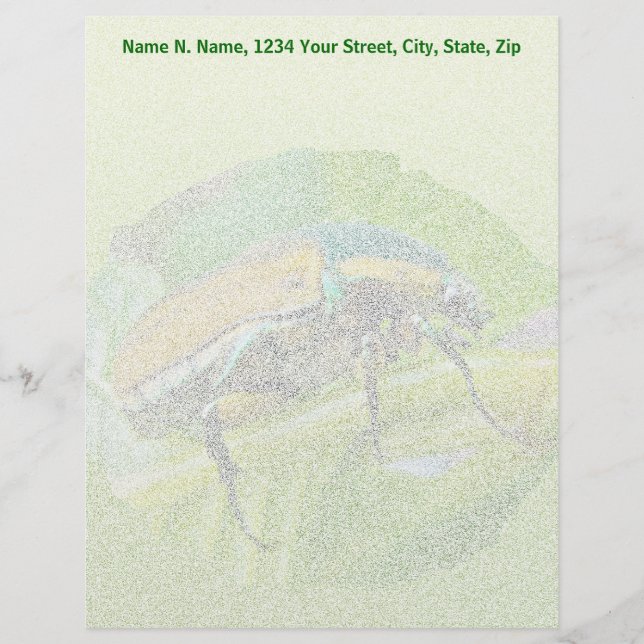 Green June Beetle Letterhead Stationery (Front)