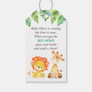 Green Jungle Animals Baby Shower Mini Bottle Favou Gift Tags