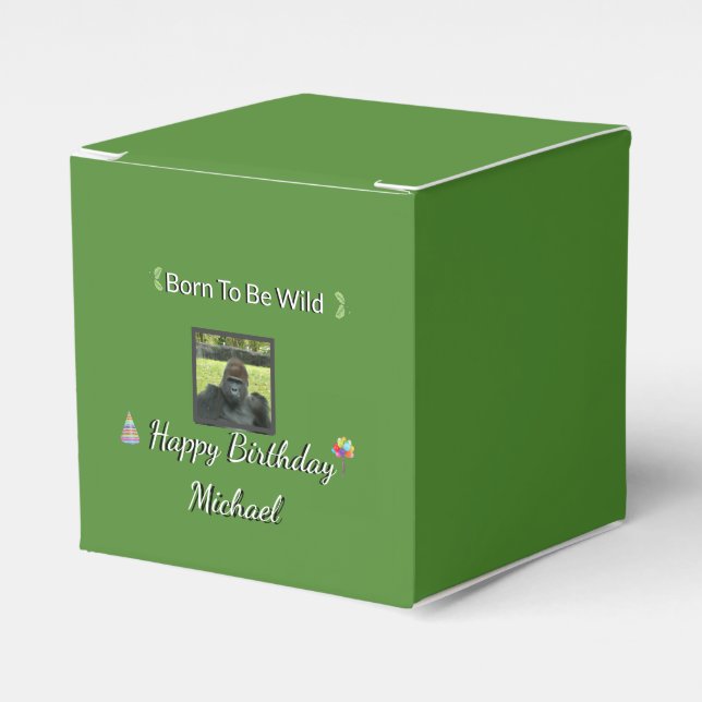 Green Jungle Gorilla Birthday Fun Favour Box (Front Side)