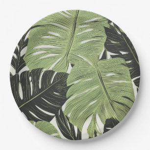 Green jungle leaves, bold and modern paper plate