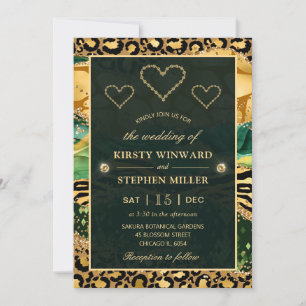 Green Jungle Safari Glitter Agate Wedding Invitation