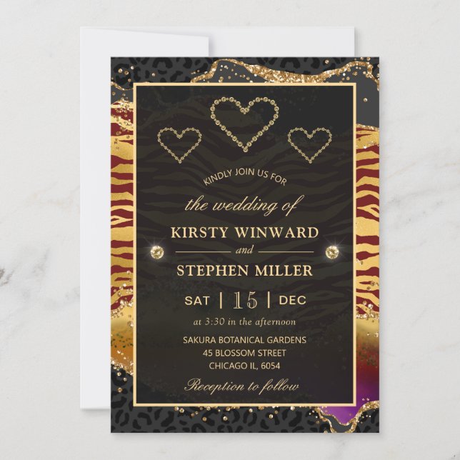 Green Jungle Safari Glitter Agate Wedding Invitation (Front)