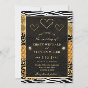 Green Jungle Safari Glitter Agate Wedding Invitation