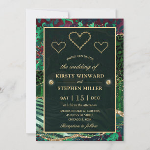 Green Jungle Safari Glitter Agate Wedding Invitation
