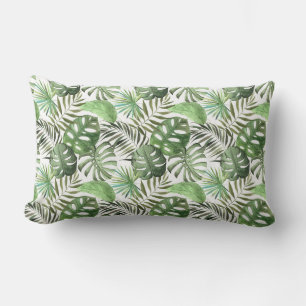 Green Jungle Watercolor Art Lumbar Cushion