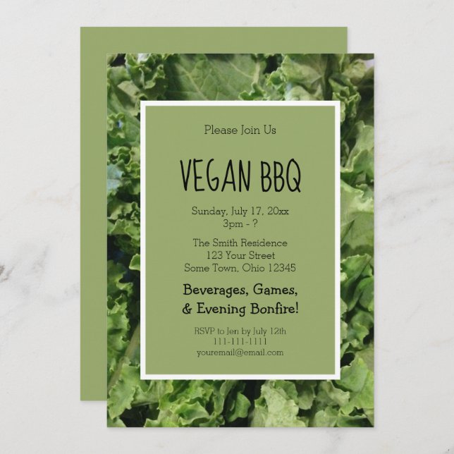 Green Kale Vegan Bbq Cookout Party Invitation (Front/Back)