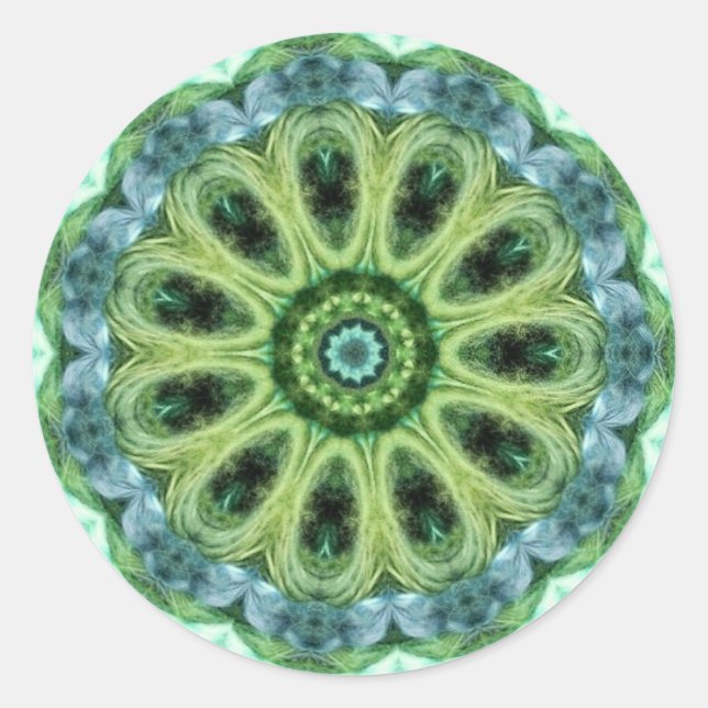 Green Kaleidoscope Classic Round Sticker (Front)