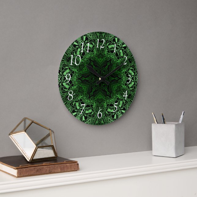 Green Kaleidoscope Large Clock (Office)