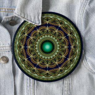 Green kaleidoscopic ornament 6 cm round badge