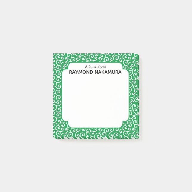 Green Karakusa Arabesque Vine Pattern Post-it Notes (Front)