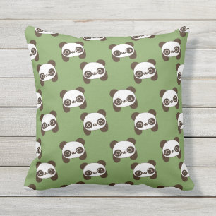 Green Kawaii Panda Throw Pillow