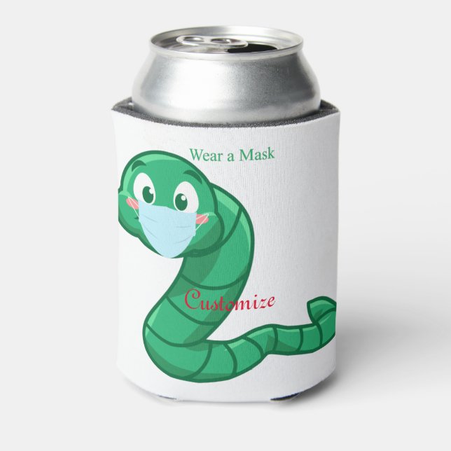 Green Kawaii Worm Thunder_Cove Can Cooler (Can Back)
