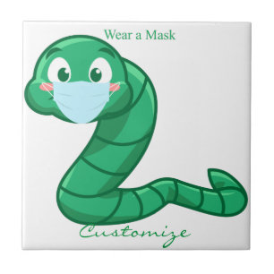 Green Kawaii Worm Thunder_Cove Ceramic Tile