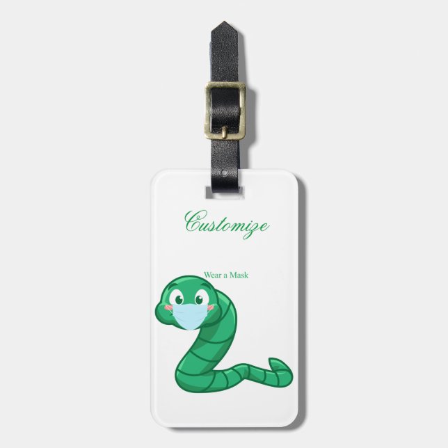 Green Kawaii Worm Thunder_Cove Luggage Tag (Front Vertical)