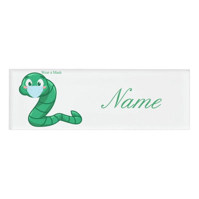 Green Kawaii Worm Thunder_Cove Name Tag (Front)