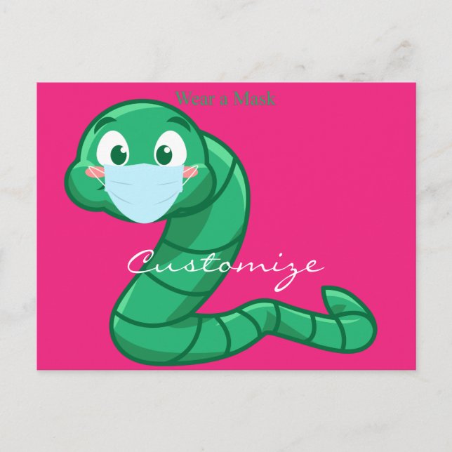 Green Kawaii Worm Thunder_Cove Postcard (Front)