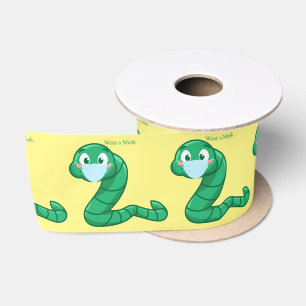 Green Kawaii Worm Thunder_Cove Satin Ribbon