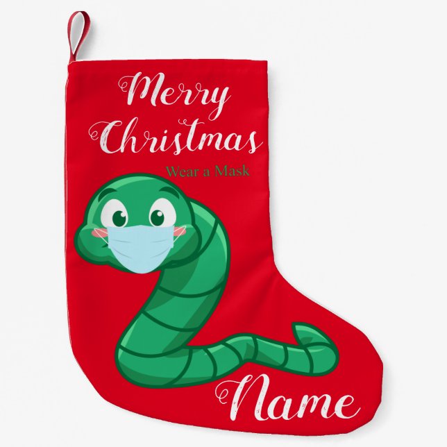 Green Kawaii Worm Thunder_Cove Small Christmas Stocking (Front)