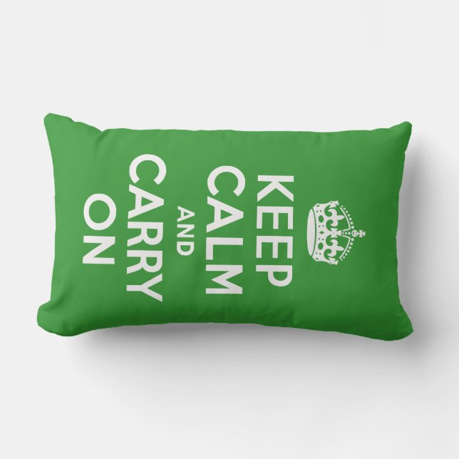 Green Keep Calm and Carry On Lumbar Cushion (Front)