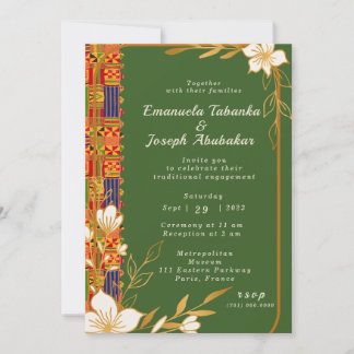 Green Kente Wedding invitation, Afrocentric Invite