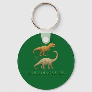 Green Keychain - I Love Dinosaurs