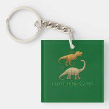 Green Keychain - I Love Dinosaurs