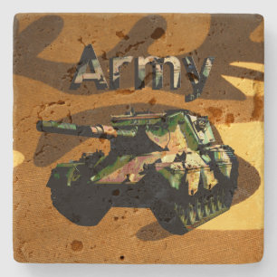 Green Khaki Army Tank, Stone Coaster