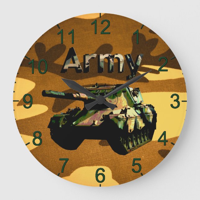 Green Khaki Army Tank, Wall Clock (Front)