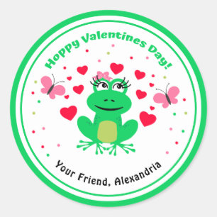 Green Kids Frog Hoppy Valentines Day  Classic Round Sticker