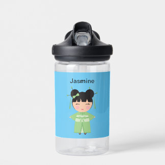 Green Kimono Japanese Doll Personalised Water Bottle