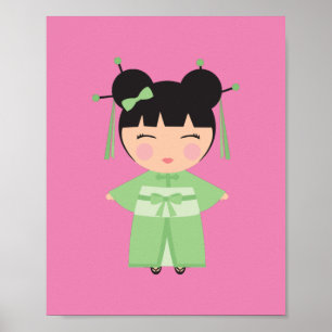 Green Kimono Japanese Doll Poster