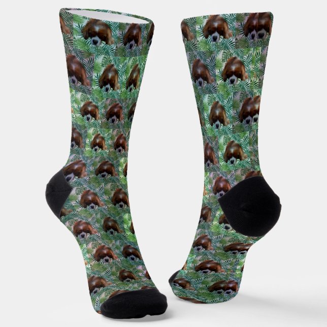 Green King Charles Cavalier Spaniel, Crew Socks (Angled)