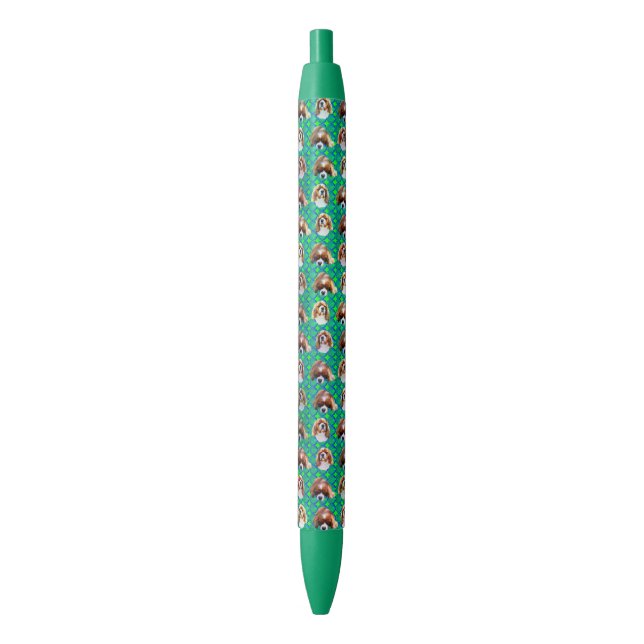 Green King Charles Cavalier Spaniel Pattern, Pen (Front Vertical)