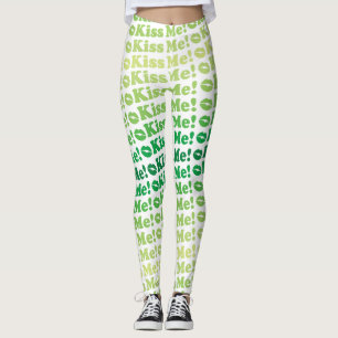 Green Kiss Me Kiss Me Pattern Leggings