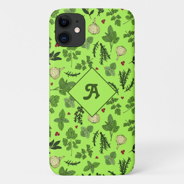 Green Kitchen Cookery Garden Herbs Design Monogram Case-Mate iPhone Case (Back)