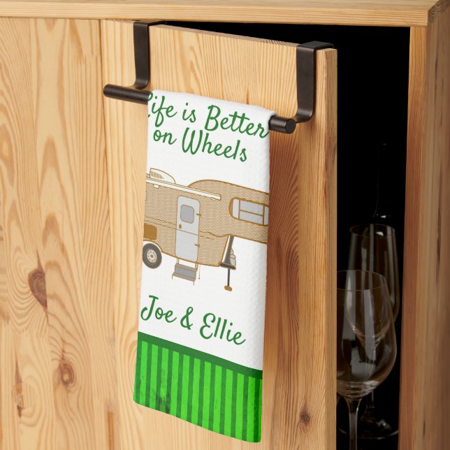 Green Kitchen Travel Trailer Towel Camping Saying (Thirds Fold)