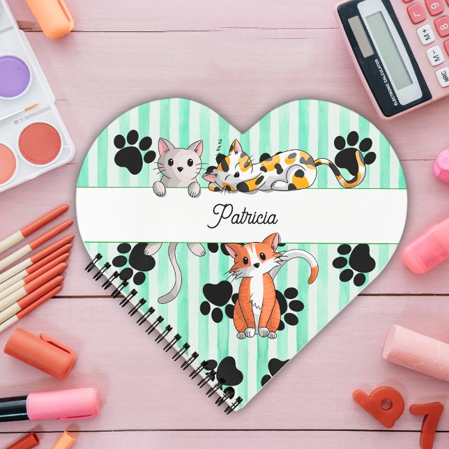 Green Kittens & paws heart shaped Notebook (Creator Uploaded)
